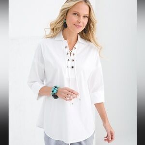 Chico’s Tie-Neck Poplin Dolman Popover - Chico’s size 1 (8-10)